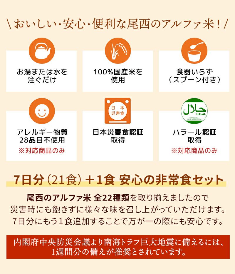 おいしい・安心・便利な尾西のアルファ米
