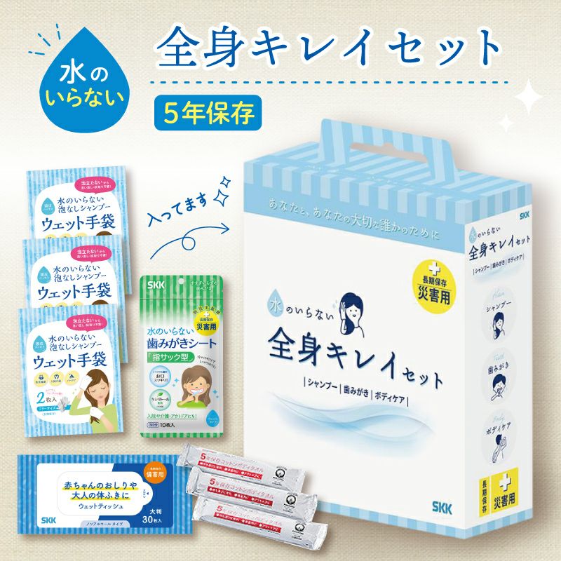 SKK 水のいらない全身キレイセット | ウェット手袋 歯みがきシート